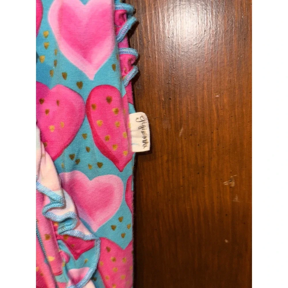 Gigi and Max Bamboo Viscose Heart Ruffle Romper Teal Pink 3-6M Sleeper Zip Up